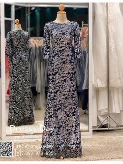 รหัส ชุดราตรียาว :PFL085 ชุดแซก ชุดราตรียาวสกรีนงานเพชรทั้งชุดรูปดอกไม้ ดูดีมีระดับ ราตรียาวสวยหรู ปิดต้นแขน ใส่แล้วผอม ใส่แล้วเพรียว สวย หรู อลังและปังสุดๆ สวยเก๋เหมาะใส่ออกงานกลางคืน งานแต่งงาน สีน้ำเงิน แขนยาว คอกลม