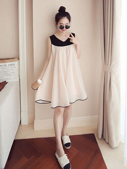 ชุดเดรสแฟชั่นแขนกุดทรงบาน สวยหวานสไตล์เกาหลี มี 2 สี รหัส 1902