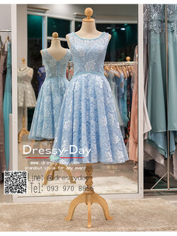 รหัส ชุดราตรี :PFS021 ชุดแซกผ้าลูกไม้งานสวย ชุดราตรีสั้นหรูสีฟ้ามาตกแต่งกริตเตอร์ช่วงเอว สวย สง่า ดูดีแบบเจ้าหญิง ใส่ไปงานแต่งงาน งานกาล่าดินเนอร์ งานเลี้ยง งานพรอม งานรับกระบี่