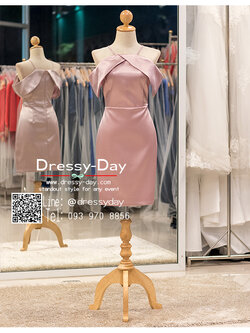 รหัส ชุดราตรี :PFS069 ชุดราตรีสั้น มีแขน เปิดหัวไหล่ สีชมพู/โรสโกลด์ สวยเซ็กซี่ สง่า ใส่เป็นชุดไปงานแต่งงาน งานกาล่าดินเนอร์ งานเลี้ยง งานพรอม งานรับกระบี่