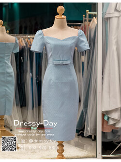 รหัส ชุดราตรีสั้น : PK020 ชุดแซก ชุดราตรี มีแขนเรียบหรูเหมาะใส่ออกงานกลางคืน งานคอกเทล สีฟ้า