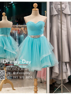 รหัส ชุดราตรี : PFS043 ชุดราตรีสั้น ชุดไปงานแต่งงาน สีฟ้า เหมาะใส่ออกงานแต่งงาน งานกลางวัน กลางคืน กาล่าดินเนอร์