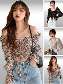 เสื้อครอปแฟชั่นแขนยาวไหล่ตุ๊กตาสวยหวาน มี3สี รหัส2323