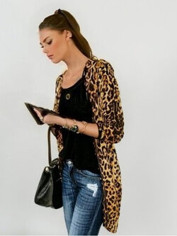 เสื้อคลุมแฟชั่นลายเสือแขนยาวสีเหลือง รหัส 1996