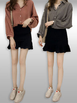 เสื้อเชิ๊ตแฟชั่นลายสก๊อตแขนยาวมี2สี รหัส 2033