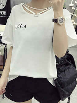 เสื้อครอปแฟชั่นสกรีนหน้าอกขวาTo youแต่งสายห้อยคอน่ารักสไตล์เกาหลี รหัส 1604