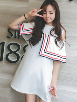 ชุดเดรสแฟชั่นแขนกุด ดไซน์เก๋-1474-สีขาว