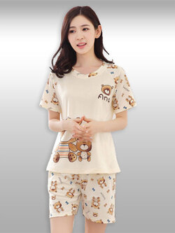 ชุดเซ็ทเสื้อกางเกงลายหมีคู่สุดน่ารัก รหัส2098