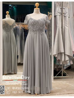 รหัส ชุดราตรีคนอ้วน : PFL038 ชุดราตรีแม่เจ้าสาว อวบ อ้วน ทรงปล่อย สวย หรูหรา ทันสมัย