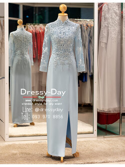 รหัส ชุดเจ้าภาพ : PFL214 ชุดแม่เจ้าสาวงานเช้า ชุดแม่เจ้าบ่าวตอนกลางวัน ชุดเจ้าภาพแขนยาว สวย หรู สง่างาม