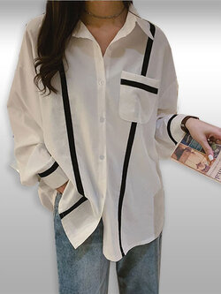 เสื้อเชิ๊ตแฟชั่นสีขาวทรงหลวมใส่สบาย รหัส 2181