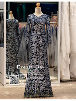 รหัส ชุดราตรี : PFL089 ชุดไปงานแต่ง แบบมีแขน ชุดไปงานแต่งงานกลางคืน คนอ้วนใส่สวย ไฮโซมากค่ะ