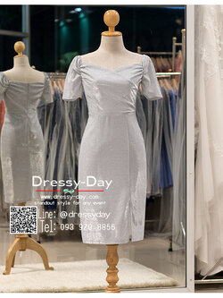 รหัส ชุดราตรี :PFS084 ชุดไปงานแต่งสั้น แบบมีแขน ชุดไปงานแต่งงานกลางคืน ธีม gliter เรียบ หรู ดูแพง