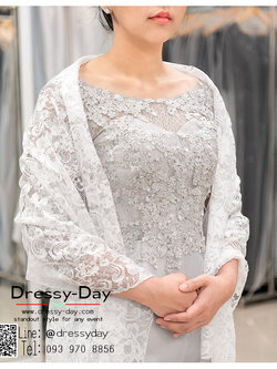 รหัส ชุดผ้าคลุมไหล่ : DD002 ผ้าคลุมไหล่ชุดราตรี ไปงานแต่ง ผ้าคลุมไหล่ชุดราตรีไซส์ใหญ่ เสื้อคลุมชุดราตรี พร้อมส่ง สวย เรียบหรู สีขาว