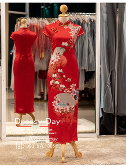 รหัส ชุดกี่เพ้า : KPL171 ชุดตรุษจีน โมเดิรน์ สวยๆ ลายดอกไม้มงคลของจีน ชุดกี่เพ้าแฟชั่น คนอ้วน อวบ ใส่สวย