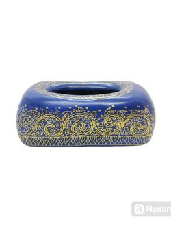 กล่องใส่กระดาษทิชชู สีน้ำเงินลายทอง