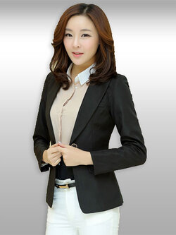 เสื้อสูทผู้หญิงแขนยาวสีดำแบบสวยหรูรหัส 1715