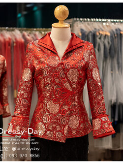 รหัส ชุดกี่เพ้า :KPS119 เสื้อจีนผู้หญิง คอจีน สีแดง แขนยาว สวย หรูหรา คนอวบ อ้วนใส่สวยมาก