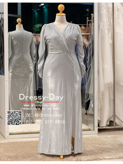 รหัส ชุดราตรียาว : PFL111 ชุดไปงานแต่งคนอ้วน ชุดราตรียาวคนอ้วน คนอวบสวยๆ แขนยาว ผ้ากลิตเตอร์ สวย เรียบ หรูดูแพง