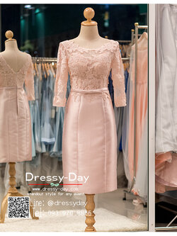 รหัส ชุดราตรี : PFS047 ชุดแซกมีแขน ชุดราตรีสั้นหรูสีชมพู สวย สง่า ดูดีแบบเจ้าหญิง ใส่เป็นชุดงานเช้า ชุดไปงานแต่งงาน งานกาล่าดินเนอร์ งานเลี้ยง งานพรอม งานรับกระบี่