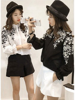 เสื้อเชื๊ตแฟชั่น คอจีน แขนยาวจั๊มพ์ขอมือ น่ารักสไตล์เกาหลี-2สี รหัส 1832