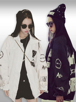 เสื้อคลุมแฟชั่นสกรีนลายสุดเท่ห์ เสื้อคลุมสไตล์เกาหลี มี 2 สี รหัส 1886