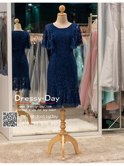 รหัส ชุดราตรีสั้น :PK014 ชุดแซก ชุดราตรี สีน้ำเงิน ลูกไม้ มีแขนเรียบหรูเหมาะใส่ออกงานกลางคืน งานคอกเทล