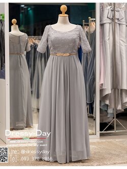 รหัส ชุดเจ้าภาพ : PFL018 ชุดราตรียาวมีแขน ชุดไปงานแต่งงาน กลางคืน สวย ผอม เรียบหรู