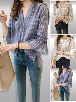 เสื้อแฟชั่นคอวีแขนสั้นแต่งสายรูดน่ารักมี3สี 2028