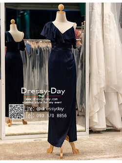 รหัส ชุดราตรียาว : PFL140 ชุดไปงานแต่ง เปิดไหล่ ชุดราตรียาว จับเดรป สวย เรียบ หรูดูแพง