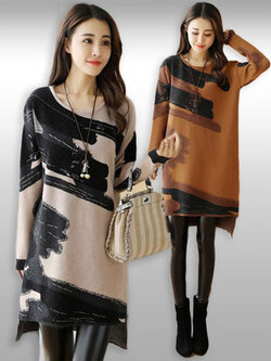 เสื้อแฟชั่นตัวยาวแต่งลายทรงสวมใส่หน้าหนาวอุ่นๆจ้า มี 2 สี รหัส 1960