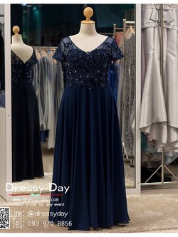 รหัส ชุดเจ้าภาพ : PFL038 ชุดราตรียาวมีแขน คอวี ชุดไปงานแต่งกลางคืน ชุดราตรีคนอ้วน