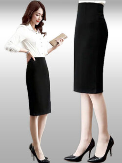 กระโปรงสีดำใส่ทำงานผ่าหลัง มี7ไซส รหัส2355