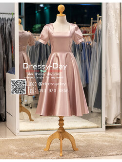 รหัส ชุดราตรี :PFS090 ชุดราตรีสั้น ชุดไปงานแต่งกลางวัน กลางคืน พร้อมส่ง มีแขน กระโปรงทวิสต์ สวย หวาน หรู น่ารักสไตล์คุณหนู คนอ้วนก็ใส่สวยค่ะ