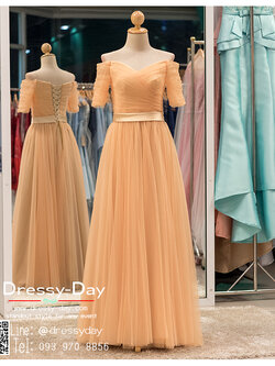 รหัส ชุดราตรียาวคนอ้วน : PF071 ชุดแซก ชุดราตรียาวมีแขน หรู สีทอง แขนยาว เรียบหรู เหมาะสำหรับงานแต่งงาน งานกลางคืน กาล่าดินเนอร์