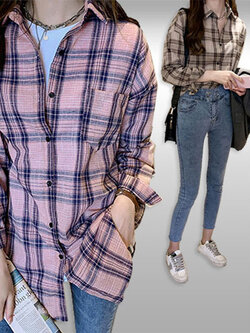เสื้อเชิ๊ตแฟชั่นลายสก็อตใส่คลุมสไตล์เกาหลี มี 2 สี รหัส2301