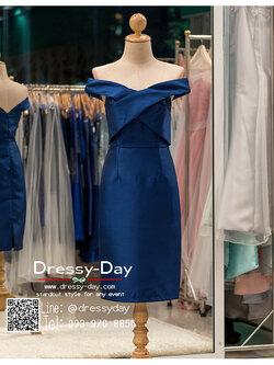 รหัส ชุดราตรีสั้น : PK026 ชุดแซก ชุดราตรี ผ้าไหม สีน้ำเงิน เรียบหรูเหมาะใส่ออกงานกลางคืน งานคอกเทล