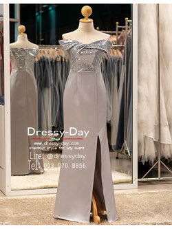 รหัส ชุดราตรียาว : PFL179 ชุดไปงานแต่งคนอ้วน ชุดราตรีคนอวบสวยๆ แบบมีแขน กระโปรงผ่าหน้า เรียบหรูดูแพง พร้อมส่ง