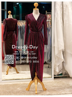 รหัส ชุดเจ้าภาพ : PFL137 ชุดไปงานแต่งพร้อมส่ง แบบมีแขน ชุดไปงานแต่งงานกลางคืน ธีม gliter เรียบ หรู ดูแพง พร้อมส่ง