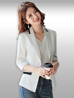 เสื้อสูทผู้หญิงสีขาวแต่งขลิบดำสไตล์สวยหรู 5 ไซส รหัส 2149