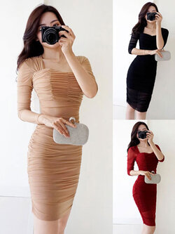 สินค้าพรีออเดอร์ ชุดเดรสแฟชั่นทำงานสไตล์เรียบหรู 3สี 4ไซส รหัส PO-Dress-025