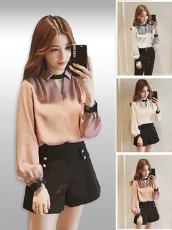 เสื้อแฟชั่นคอวีแต่งโชคเก้อร์ แบบสวยหรูดูดีใส่ออกงานได้คะ มี 4 สี รหัส 1930