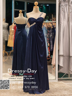 รหัส ชุดราตรี :PF063 ชุดแซก ชุดราตรียาว หรู สีน้าเงินกรมท่า ไหล่เฉียงตกแต่งคริสตัล สวยเก๋มากๆ เหมาะสำหรับงานแต่งงาน งานกลางคืน กาล่าดินเนอร์