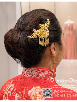 รหัส ปิ่นปักผมจีน : TR048 ขาย ปิ่นปักผมจีน พร้อมส่ง สีทอง เครื่องประดับผมจีน แบบโบราณ เหมาะมากสำหรับใส่ในพิธียกน้ำชา และงานแต่งงานธรรมเนียมจีน