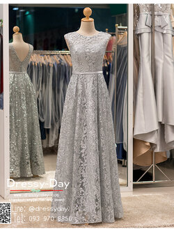 รหัส ชุดราตรี : PFL043A ชุดราตรียาว แขนกุด สีเทาเงิน ใส่ออกงานบายเนียร์ งานพรอม ไปงานแต่งงานกลางคืน งานเดินพรหมแดง งานกาล่าดินเนอร์