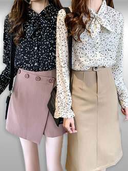 เสื้อเชิ๊ตแฟชั่นแขนยาวผูกโบว์แต่งลาย มี3สี รหัส2036