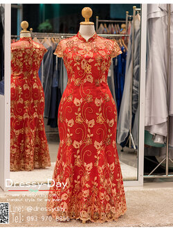 รหัส ชุดราตรีคนอ้วน :KPL019 ชุดยกน้าชาปักดิ้นทองงานปักมือ ชุดงานหมั้นสวยๆ กุ๊นผ้าชายขอบสีทอง คอจีน กระดุมทอง กระโปรงเข้ารูปชายกระโปรงปักดิ้นลายลูกไม้สวยอลังกาล คัตติ้งเป๊ะมาก ใส่ออกงาน ไปงานแต่งงาน ใส่เป็นชุดพิธีกร ชุดเพื่อนเจ้าสาว ชุดถ่ายพรีเวดดิ้ง