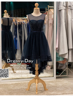 รหัส ชุดราตรี :PF066 ชุดแซก ชุดราตรียาว หรู สีน้ำเงิน หน้าสั้นหลังยาว สวยเก๋มากๆ เหมาะสำหรับงานแต่งงาน งานกลางคืน กาล่าดินเนอร์