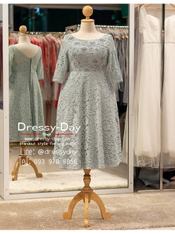 รหัส ชุดราตรีสั้น :PFS116 ชุดไปงานแต่งคนอ้วน ชุดเดรสลูกไม้คนอ้วนออกงาน คนอ้วนเตี้ย อวบ ใส่สวย