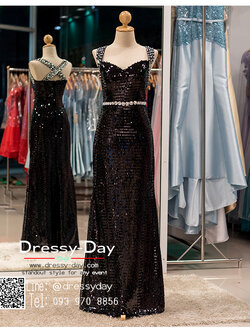 รหัส ชุดราตรี : BB111 ชุดแซก ชุดราตรียาว ชุดเดรสออกงานสวยหรูด้วยกลิตเตอร์ สีดำ ทั้งชุด สวยโดดเด่น ปังมากคะ